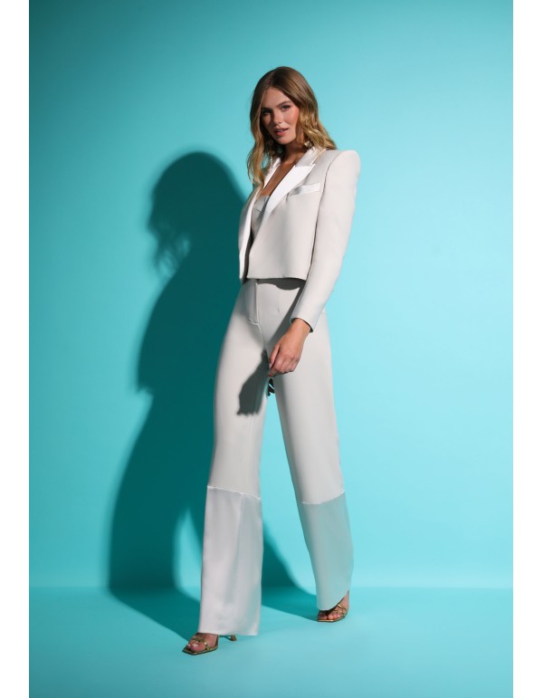 Pantalon de soirée palazzo gris perle à taille haute 2