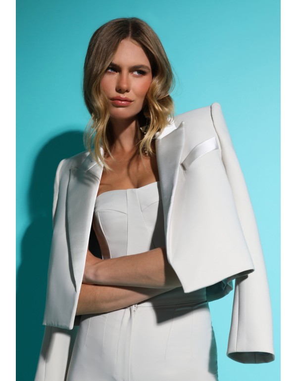 Top de fête à corset gris perle avec encolure sans bretelles