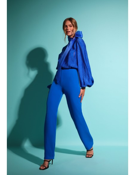 Pantalón largo de fiesta recto azul con tiro alto