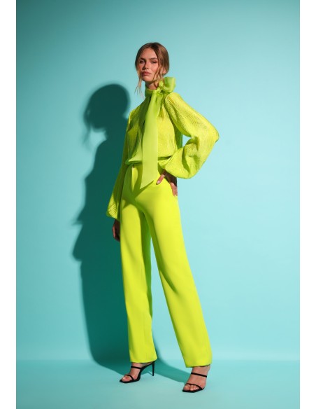 Pantalón largo de crepe limón con tiro alto