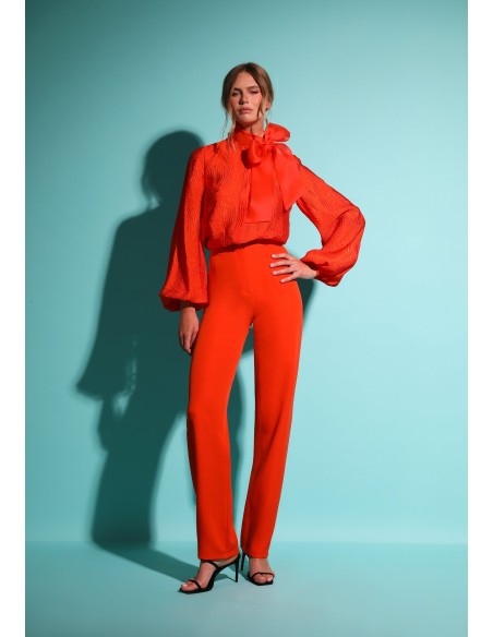 Pantalón largo de fiesta naranja con tiro alto recto