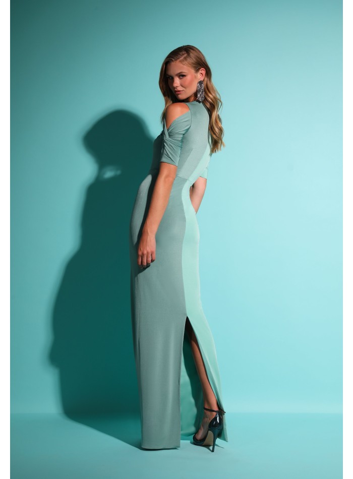 Vestido de fiesta largo bicolor con escote...