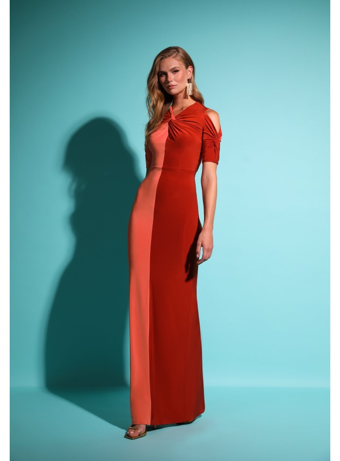 Robe de soirée longue bicolore avec manches...