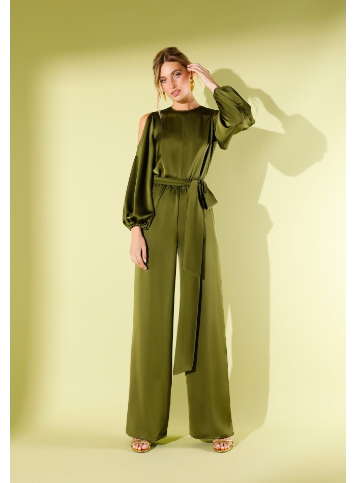 Combinaison de fête en satin vert olive avec...