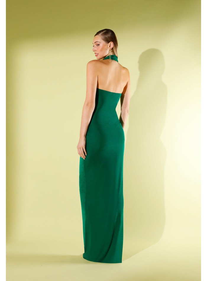 Longue robe de soirée verte avec encolure en...