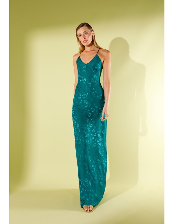 Lingerie long dress in green jacquard with straps 2