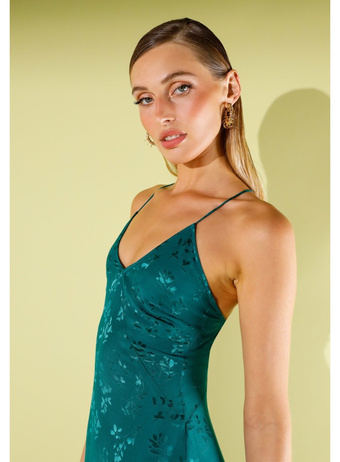 Robe longue de lingerie en jacquard vert avec...