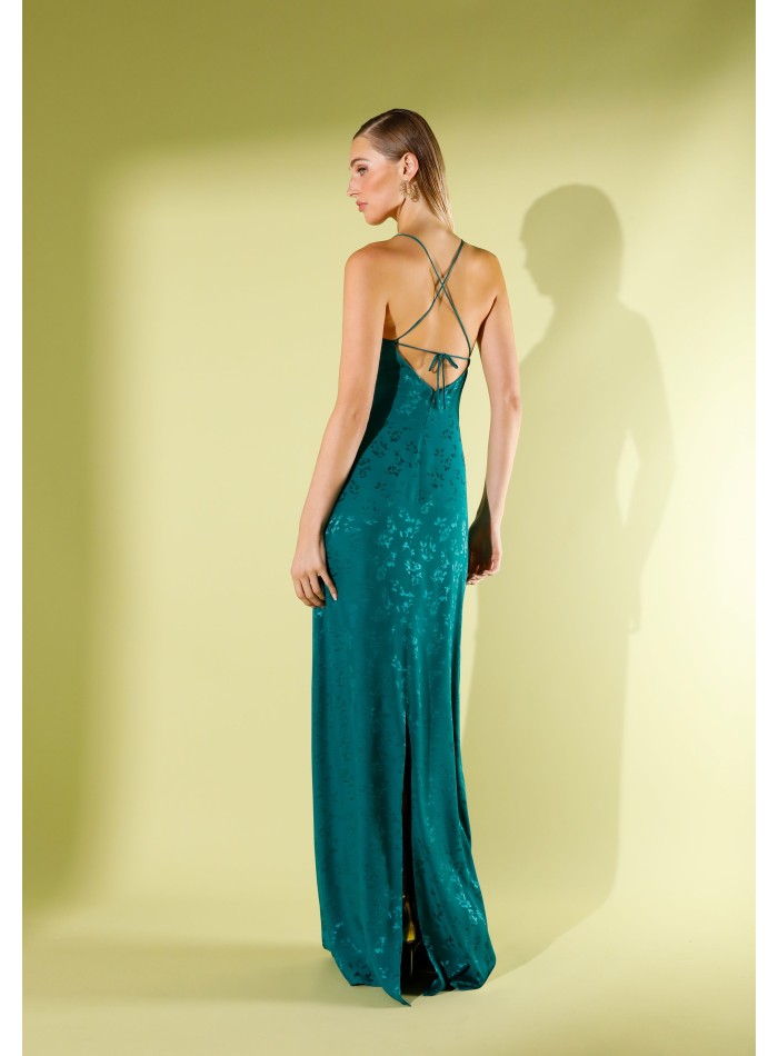 Vestido largo lencero de jacquard verde con...