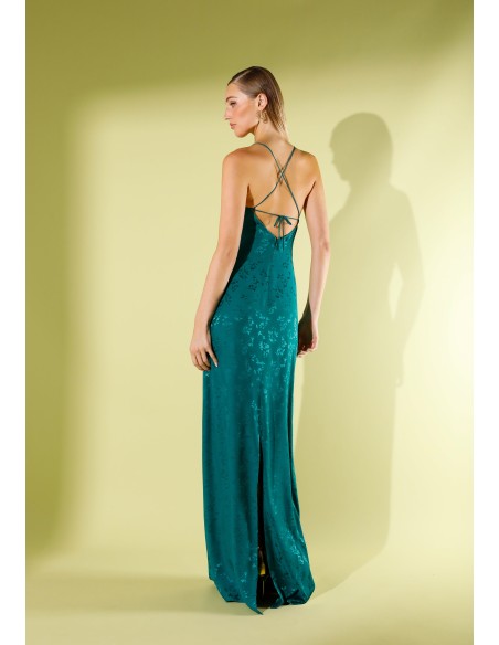Lingerie long dress in green jacquard with straps