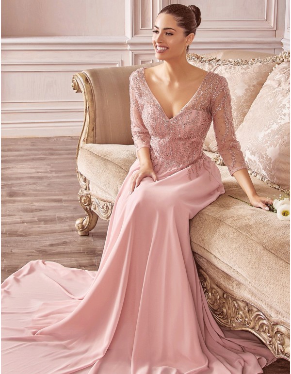 Evening dress with beaded sleeves and bodice 2