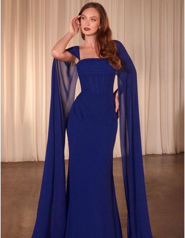 Maxi dress for a guest with a bodice and cape sleeves 2