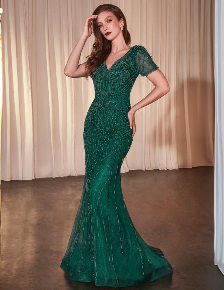 Evening dress with pearl-embroidery