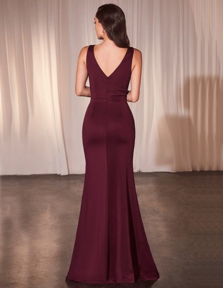 Burgundy evening dress with a frill front