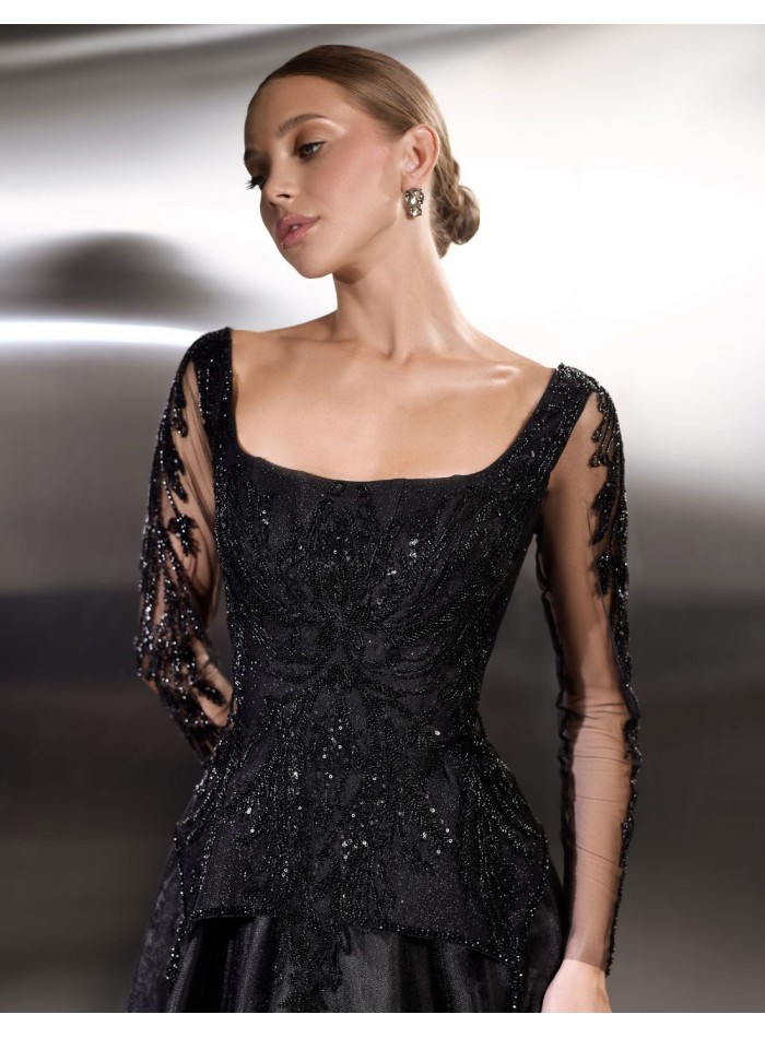 Robe de soirée longue avec corsage en strass et...