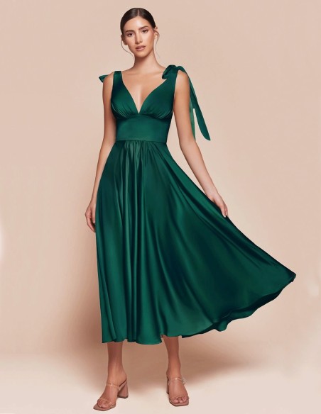 Satin midi dress with a floaty skirt for a guests