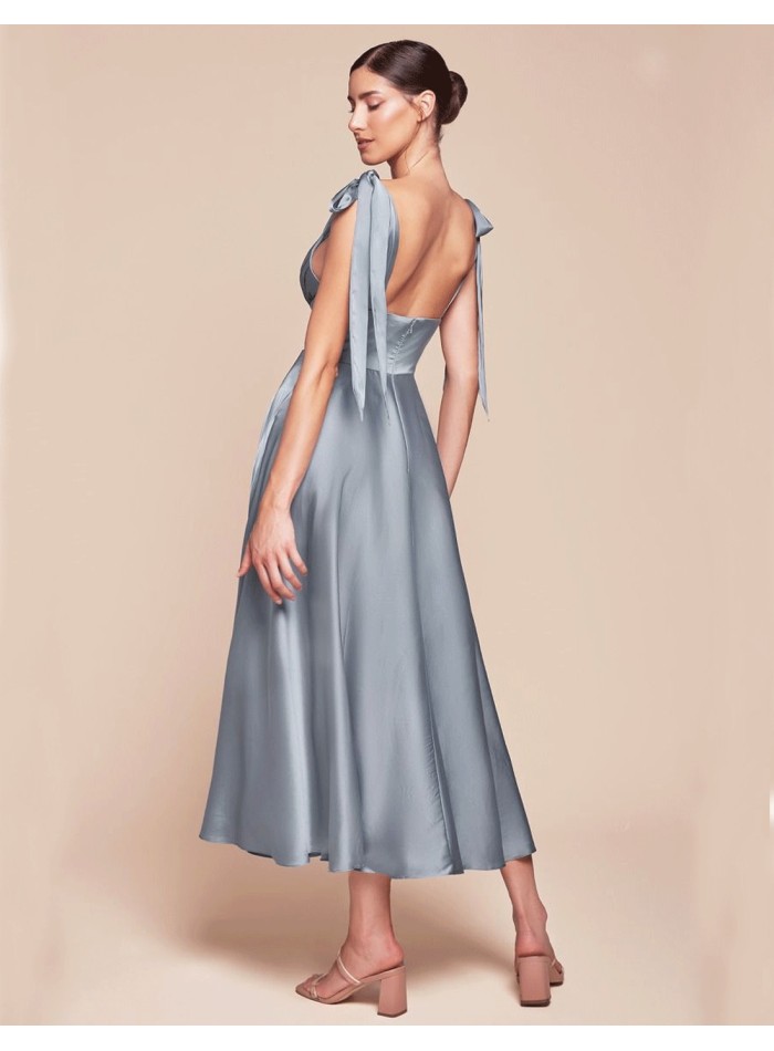 Satin midi dress with a floaty skirt for a guests