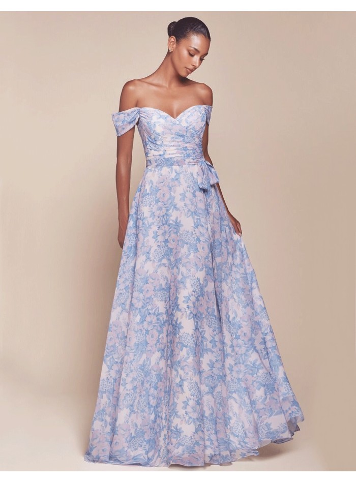 Robe Longue à Décolleté Bandeau et Imprimé Floral