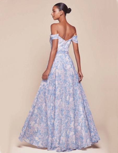 Robe Longue à Décolleté Bandeau et Imprimé Floral