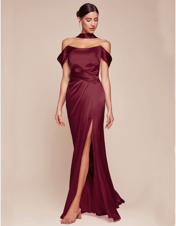 Vestido de fiesta largo para invitada con corpiño y manga...