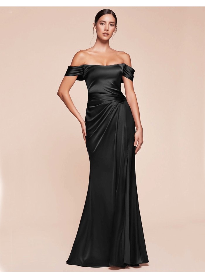 Robe de Soirée Longue pour Invitée avec Corsage et Manches Bandeau Tombantes