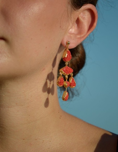 Gold and red textured guest earrings