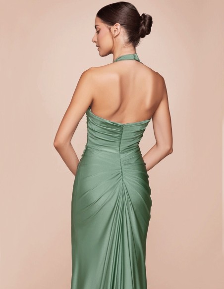 Vestido de fiesta largo para invitada con escote halter