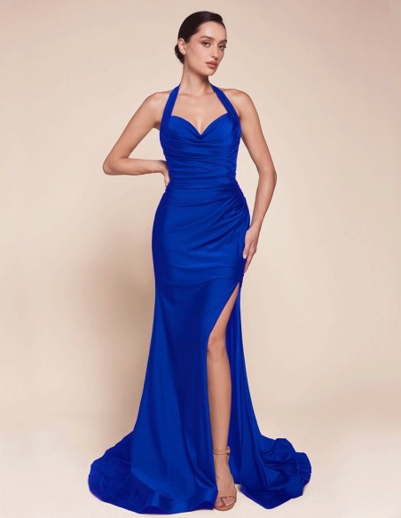 Vestido de fiesta largo para invitada con escote halter