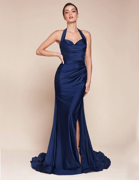Vestido de fiesta largo para invitada con escote halter