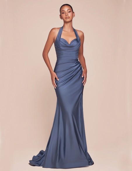 Vestido de fiesta largo para invitada con escote halter