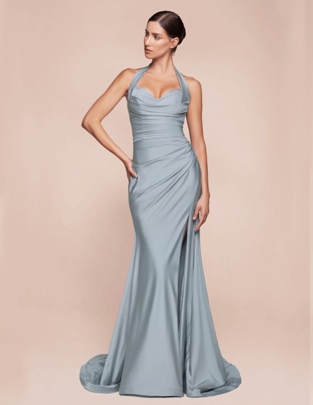 Robe de soirée longue pour invitée avec encolure dos nu