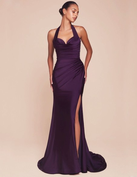 Vestido de fiesta largo para invitada con escote halter