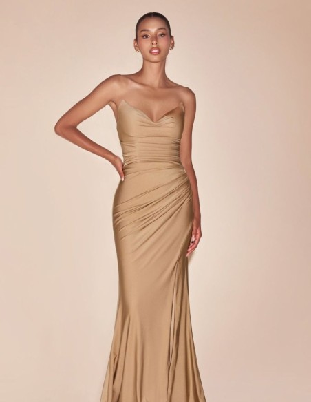 Robe longue en satin avec décolleté en cœur pour l'invitée