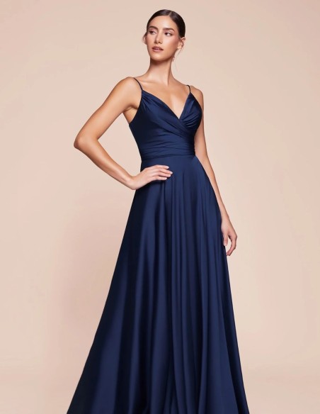 Gown satin dress with slit and thin straps