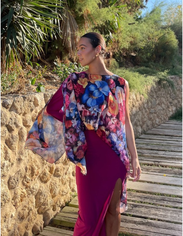 Floral printed chiffon guest short cape