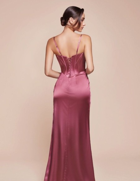 Long satin dress with bodice and thin straps