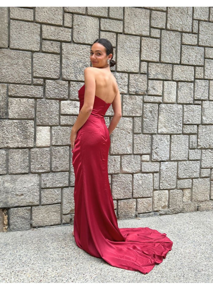 Vestido de fiesta de satén palabra de honor con...