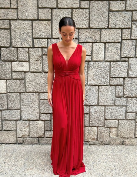 V-neck wide straps ball gown