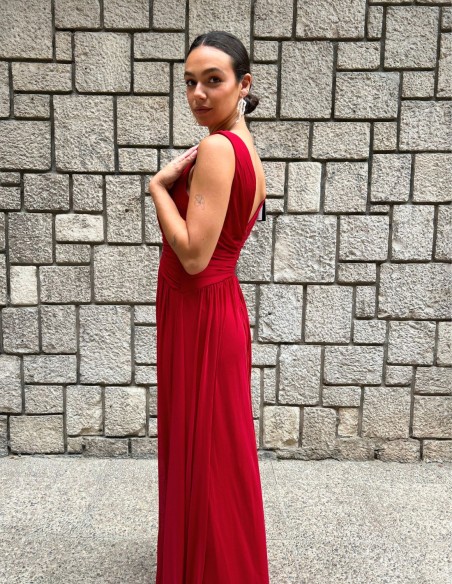 V-neck wide straps ball gown