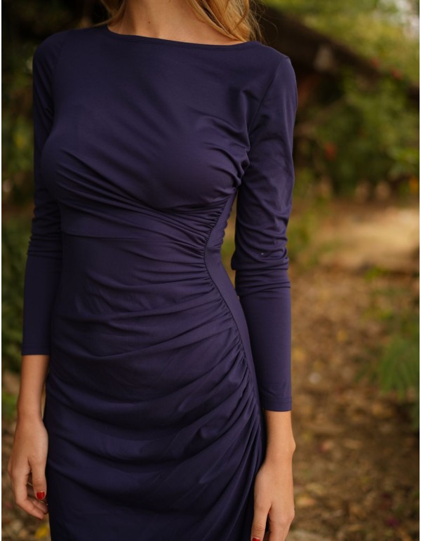 Navy midi silk knit dress 2