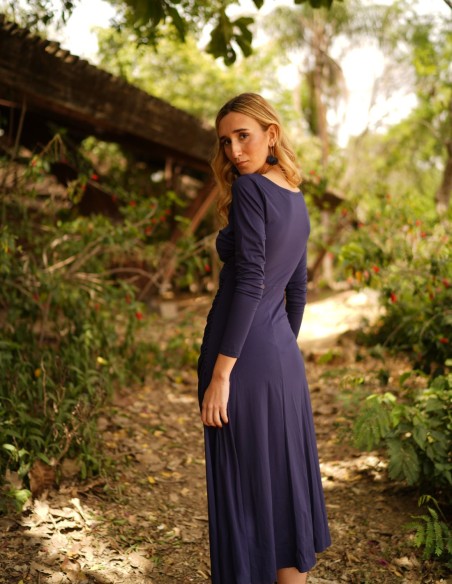 Navy midi silk knit dress