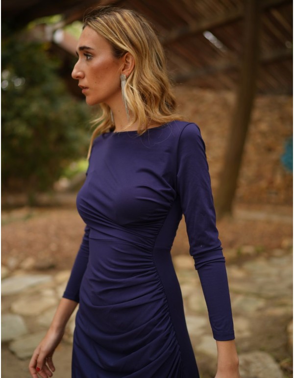 Vestido marino midi punto de seda