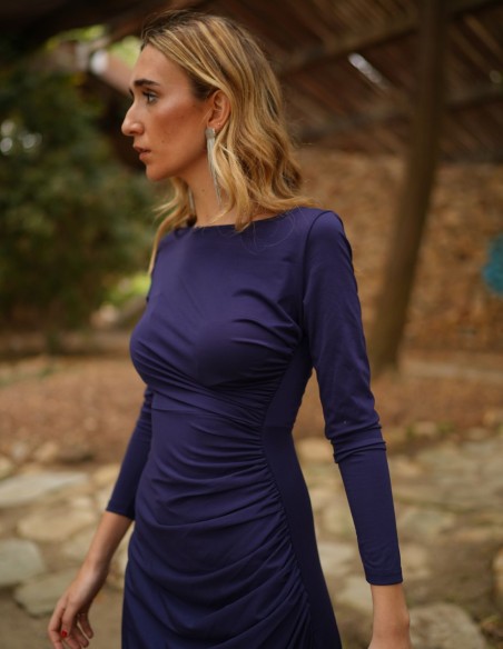 Robe midi en tricot de soie marine