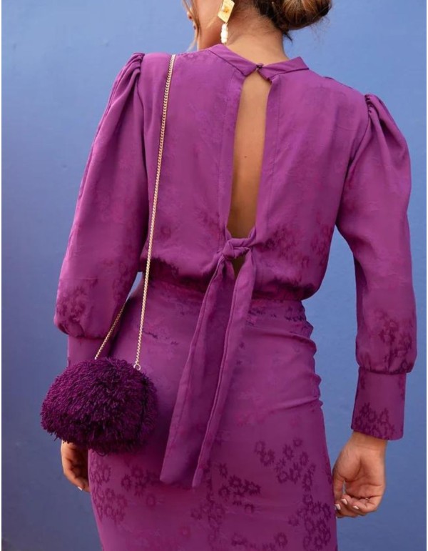 Vestido midi tejido jacquard con lazadas 2