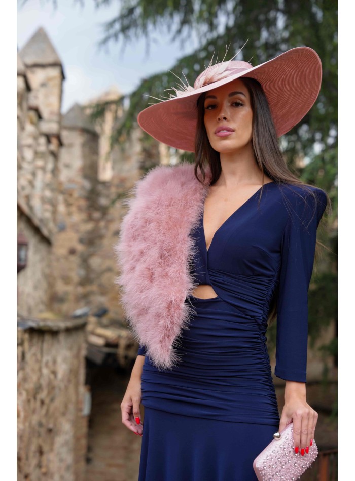 Robe de soirée midi drapée à manches longues...