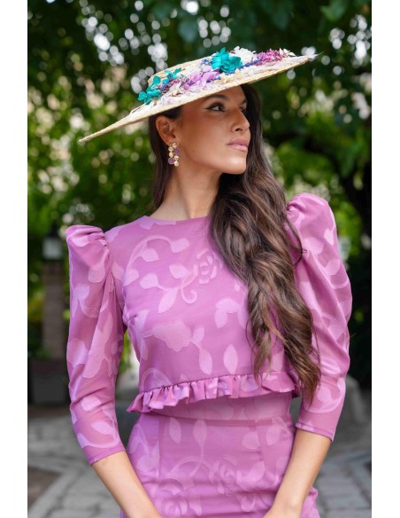 Pink crop top and pencil skirt set