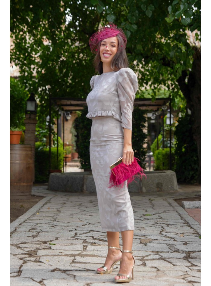 Pearl gray skirt and crop top set