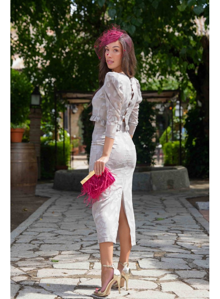 Ensemble jupe et top crop gris perle