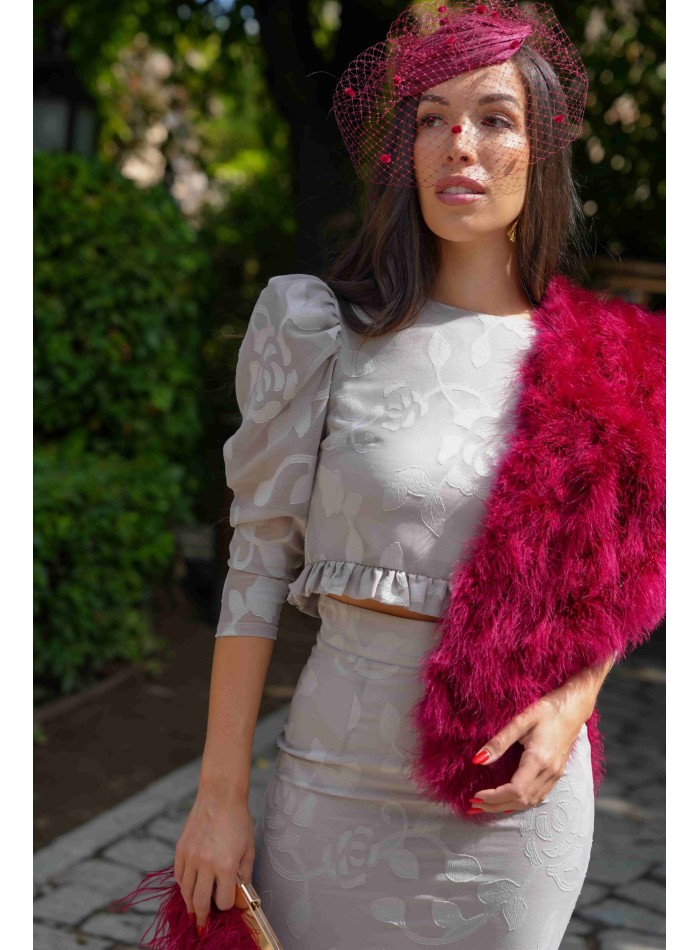 Ensemble jupe et top crop gris perle