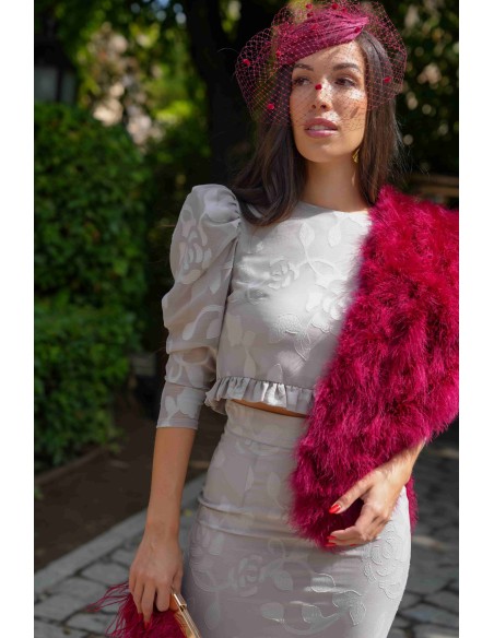 Ensemble jupe et top crop gris perle