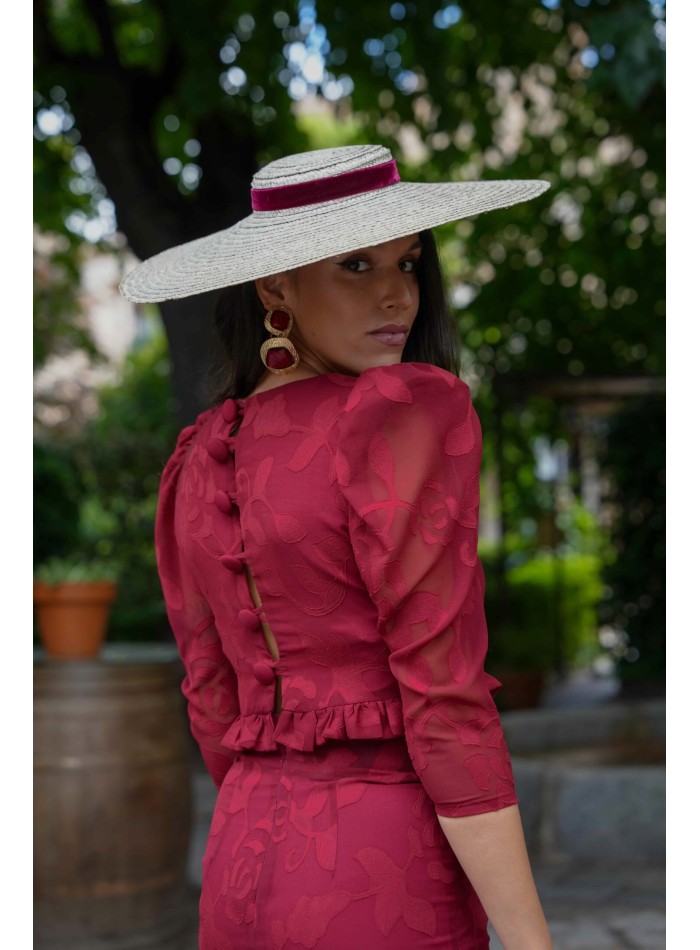 Brocaded chiffon tube top and skirt set